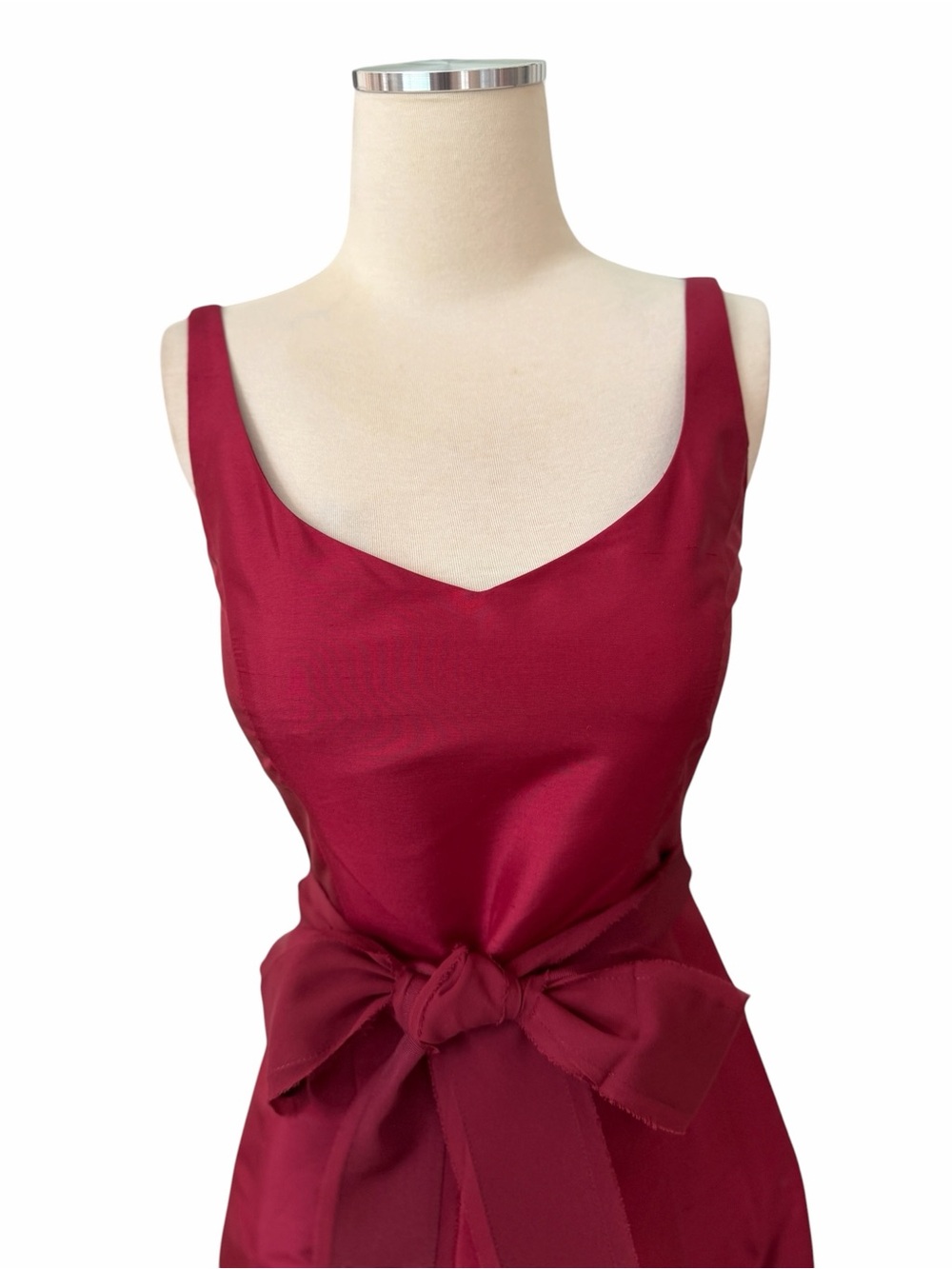 Ann Taylor 100% Silk Sleeveless Wine Red Tie-Waist Dress Sz 0 - Picture 4 of 11